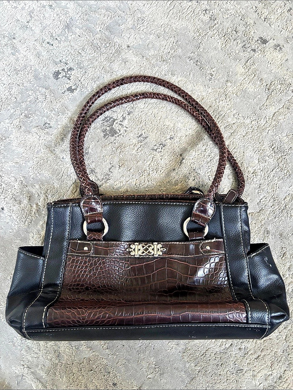 Two-Tone Satchel in Black & Brown